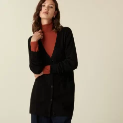 Maison Montagut Vestes Et Gilets>Long Cardigan Col V En Cachemire A Fentes Et Poches - Aden