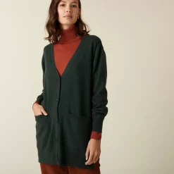 Maison Montagut Vestes Et Gilets>Long Cardigan Col V En Cachemire A Fentes Et Poches - Aden