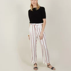Maison Montagut Pantalons>Pantalon Raye A Poches - Mali Blanc