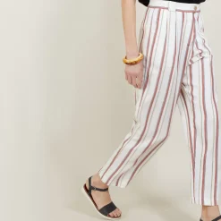 Maison Montagut Pantalons>Pantalon Raye A Poches - Mali Blanc