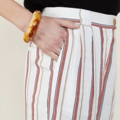 Maison Montagut Pantalons>Pantalon Raye A Poches - Mali Blanc