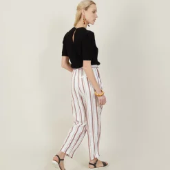 Maison Montagut Pantalons>Pantalon Raye A Poches - Mali Blanc