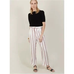 Maison Montagut Pantalons>Pantalon Raye A Poches - Mali Blanc