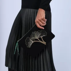 Maison Montagut Accessoires>Pochette En Soie & Laine Cachemire - Poudre Noir