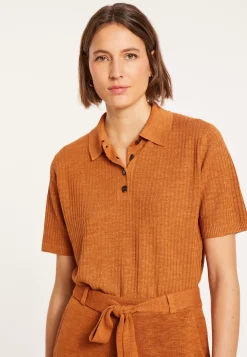Maison Montagut T-Shirts>Polo A Cotes En Lin Flamme - Petunia