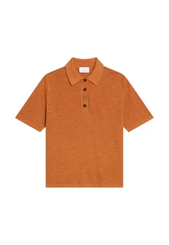 Maison Montagut T-Shirts>Polo A Cotes En Lin Flamme - Petunia