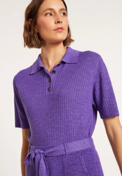 Maison Montagut T-Shirts>Polo A Cotes En Lin Flamme - Petunia