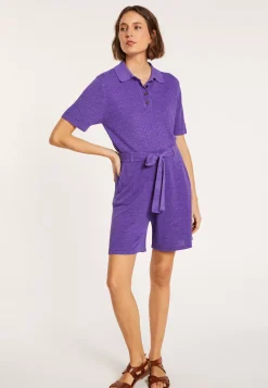 Maison Montagut T-Shirts>Polo A Cotes En Lin Flamme - Petunia