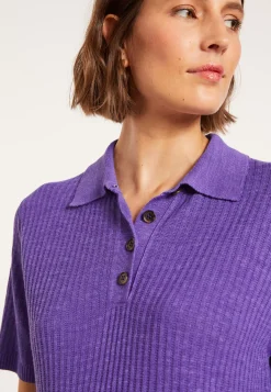 Maison Montagut T-Shirts>Polo A Cotes En Lin Flamme - Petunia