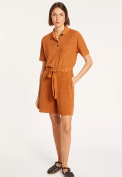 Maison Montagut T-Shirts>Polo A Cotes En Lin Flamme - Petunia