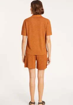 Maison Montagut T-Shirts>Polo A Cotes En Lin Flamme - Petunia