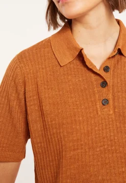 Maison Montagut T-Shirts>Polo A Cotes En Lin Flamme - Petunia