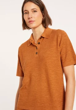 Maison Montagut T-Shirts>Polo A Cotes En Lin Flamme - Petunia