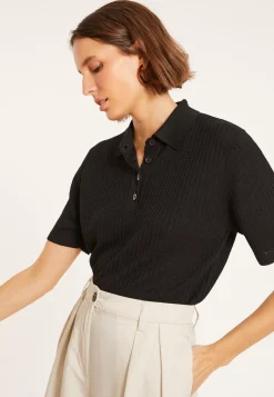 Maison Montagut T-Shirts>Polo A Cotes En Lin Flamme - Petunia