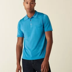 Maison Montagut Fil Lumiere Pour Lui>Polo En Fil Lumiere A Motifs Triangles - Dilem Bleu Moyen