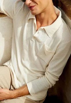Maison Montagut Polos>Polo Manches Longues En Coton Brosse - Donovan