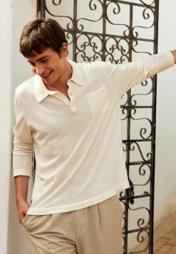 Maison Montagut Polos>Polo Manches Longues En Coton Brosse - Donovan