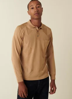 Maison Montagut Fil Lumiere Pour Lui>Polo Manches Longues En Fil Lumiere Motifs Triangles - Dalvini Camel
