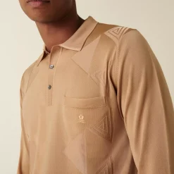 Maison Montagut Fil Lumiere Pour Lui>Polo Manches Longues En Fil Lumiere Motifs Triangles - Dalvini Camel
