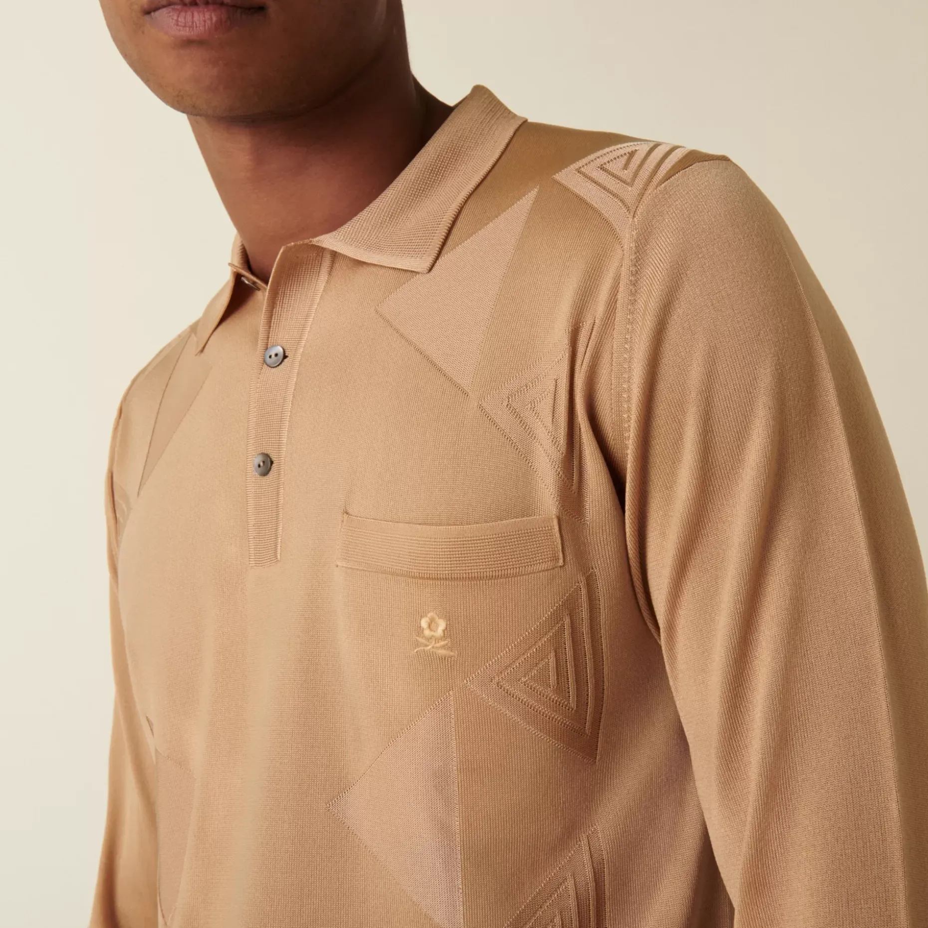 Maison Montagut Fil Lumiere Pour Lui>Polo Manches Longues En Fil Lumiere Motifs Triangles - Dalvini Camel