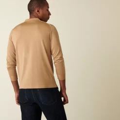 Maison Montagut Fil Lumiere Pour Lui>Polo Manches Longues En Fil Lumiere Motifs Triangles - Dalvini Camel