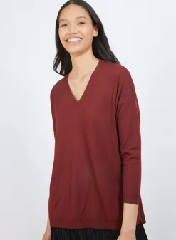 Maison Montagut Pulls>Pull A Fentes Col V En Laine Merinos - Bernice