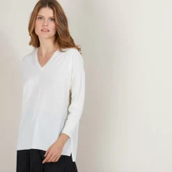 Maison Montagut Pulls>Pull A Fentes Col V En Laine Merinos - Bernice