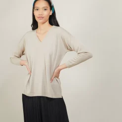Maison Montagut Pulls>Pull A Fentes Col V En Laine Merinos - Bernice