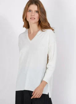 Maison Montagut Pulls>Pull A Fentes Col V En Laine Merinos - Bernice