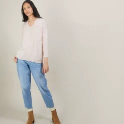 Maison Montagut Pulls>Pull A Fentes Col V En Laine Merinos - Bernice