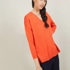 Maison Montagut Pulls>Pull A Fentes Col V En Laine Merinos - Bernice