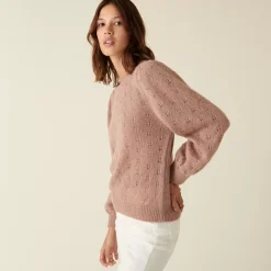 Maison Montagut Pulls>Pull A Jeux De Point Fantaisie En Mohair - Camelia