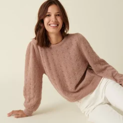 Maison Montagut Pulls>Pull A Jeux De Point Fantaisie En Mohair - Camelia