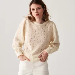 Maison Montagut Pulls>Pull A Jeux De Point Fantaisie En Mohair - Camelia