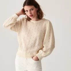 Maison Montagut Pulls>Pull A Jeux De Point Fantaisie En Mohair - Camelia