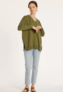 Maison Montagut Pulls>Pull Ample Col V En Coton Bio - Meve