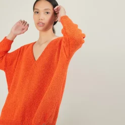 Maison Montagut Pulls>Pull Ample Col V En Laine Et Soie - Baba