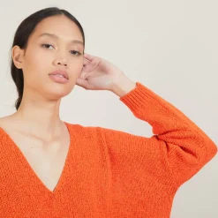 Maison Montagut Pulls>Pull Ample Col V En Laine Et Soie - Baba