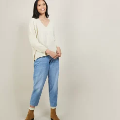Maison Montagut Pulls>Pull Ample Col V En Laine Et Soie - Baba