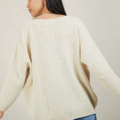 Maison Montagut Pulls>Pull Ample Col V En Laine Et Soie - Baba