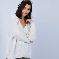 Maison Montagut Pulls>Pull Ample Col V En Laine Et Soie - Baba
