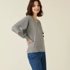 Maison Montagut Pulls>Pull Ample Col V Finition Bords Cotes - Alderic