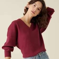 Maison Montagut Pulls>Pull Ample Col V Finition Bords Cotes - Alderic