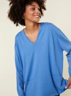 Maison Montagut Pulls>Pull Ample Col V Poches Merinos - Albertine