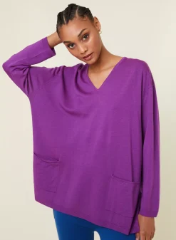 Maison Montagut Pulls>Pull Ample Col V Poches Merinos - Albertine