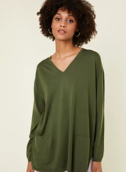 Maison Montagut Pulls>Pull Ample Col V Poches Merinos - Albertine