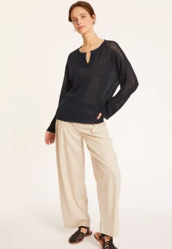 Maison Montagut Pulls>Pull Ample En Lin Manches Ajourees - Molene