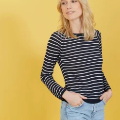 Maison Montagut Pulls>Pull Bicolore En Lin Flamme - Nadege Bleu Marine