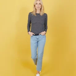 Maison Montagut Pulls>Pull Bicolore En Lin Flamme - Nadege Bleu Marine