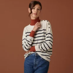 Maison Montagut Pulls>Pull Boutonne A Col Rond Bicolore En Cachemire - Dalton